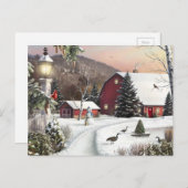 Vintage Kerst Winter Boerderij Feestdagenkaart (Voorkant / Achterkant)
