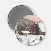 Vintage Kerst Winter Boerderij Magneet (Voorkant / Achterkant)