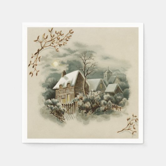 Vintage Kerst Winter Country servetten (Voorkant)