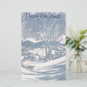 Vintage Kerst, Winter Sneeuw Berglandschap Briefpapier (Staand voorkant)