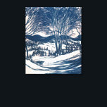 Vintage Kerst, Winter Sneeuw Berglandschap Canvas Afdruk<br><div class="desc">illustratie Victoriaans Era Merry kerstvakantie met een sneeuwsneeuwsneeuwsneeuwsneeuw in het winterseizoen. Bomen en bergen bedekt in sneeuw met een dorp op de afstand bij zonsopgang. prettige feestdagen en Seizoensgroeten.</div>
