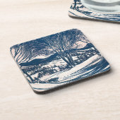 Vintage Kerst, Winter Sneeuw Berglandschap Drankjes Onderzetter (Linkerzijde)