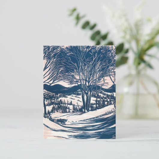 Vintage Kerst, Winter Sneeuw Berglandschap Kaart (Staand voorkant)