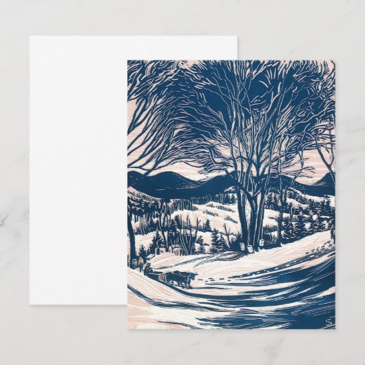 Vintage Kerst, Winter Sneeuw Berglandschap Kaart (Voorkant / Achterkant)