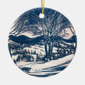 Vintage Kerst, Winter Sneeuw Berglandschap Keramisch Ornament (Voorkant)
