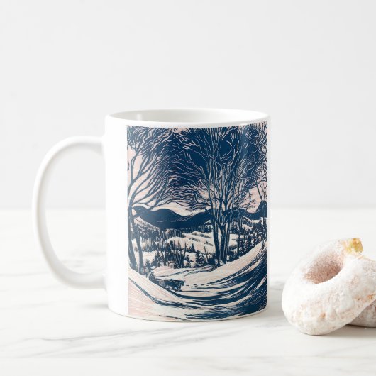 Vintage Kerst, Winter Sneeuw Berglandschap Koffiemok (Met donut)