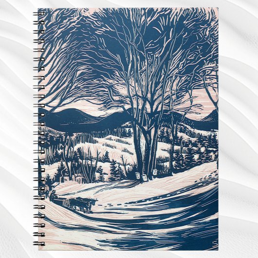 Vintage Kerst, Winter Sneeuw Berglandschap Notitieboek