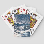 Vintage Kerst, Winter Sneeuw Berglandschap Pokerkaarten (Achterkant)