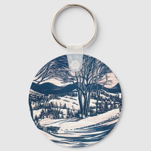 Vintage Kerst, Winter Sneeuw Berglandschap Sleutelhanger (Voorkant)