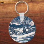 Vintage Kerst, Winter Sneeuw Berglandschap Sleutelhanger (Achterkant)