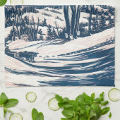 Vintage Kerst, Winter Sneeuw Berglandschap Theedoek (Gevouwen)