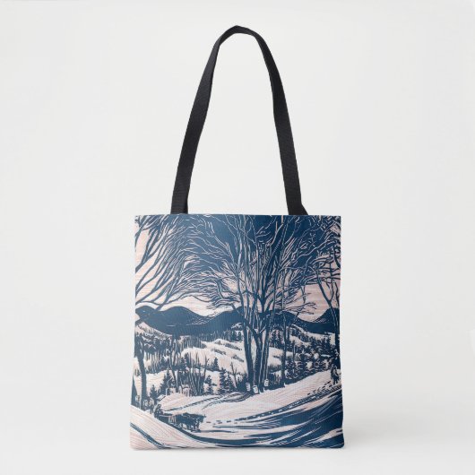 Vintage Kerst, Winter Sneeuw Berglandschap Tote Bag (Voorkant)