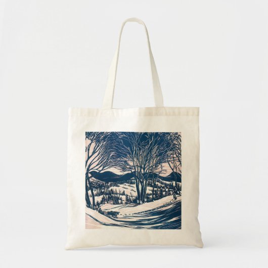 Vintage Kerst, Winter Sneeuw Berglandschap Tote Bag (Voorkant)