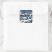 Vintage Kerst, Winter Sneeuw Berglandschap Vierkante Sticker (Tas)