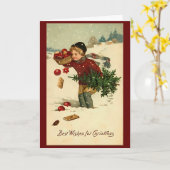 Vintage Kerst Winter Sneeuw Retro Kaart (Gele Bloem)