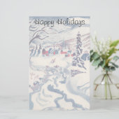 Vintage Kerst, Winter Village Sneeuwlandschap Snee Briefpapier (Staand voorkant)