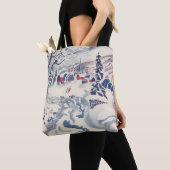 Vintage Kerst, Winter Village Sneeuwlandschap Snee Tote Bag (Dichtbij)