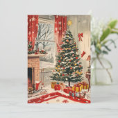 Vintage Kerst Woonkamer met Feestelijk Huis Feestdagenkaart (Staand voorkant)
