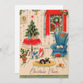 Vintage Kerst Woonkamer Scene Vakantie Kaart (Voorkant / Achterkant)