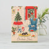 Vintage Kerst Woonkamer Scene Vakantie Kaart (Staand voorkant)