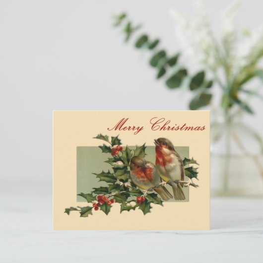 Vintage Kerst Zangvogels en Holly Briefkaart (Staand voorkant)