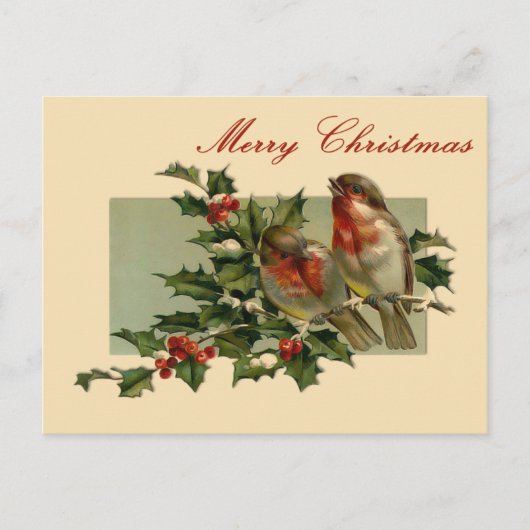 Vintage Kerst Zangvogels en Holly Briefkaart (Voorkant)