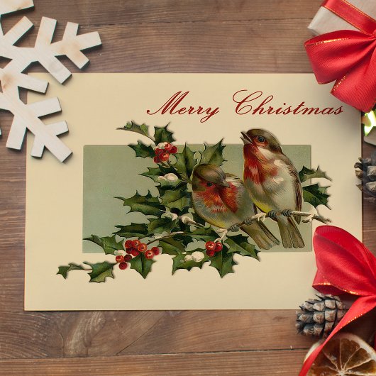 Vintage Kerst Zangvogels en Holly Briefkaart