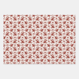 Vintage Kerst Zangvogels en Linnen Bloemen (Multi) Inpakpapier Vel