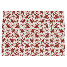 Vintage Kerst Zangvogels en Linnen Bloemen (Rood) Groot Cadeauzakje
