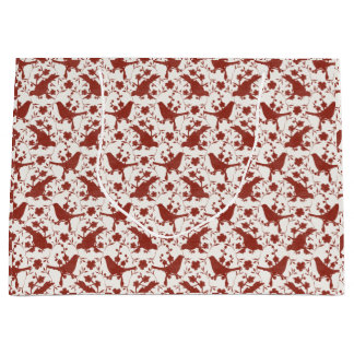 Vintage Kerst Zangvogels en Linnen Bloemen (Rood) Groot Cadeauzakje