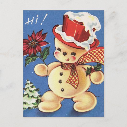 Vintage-kerstAfbeelding Snowman Briefkaart (Voorkant)