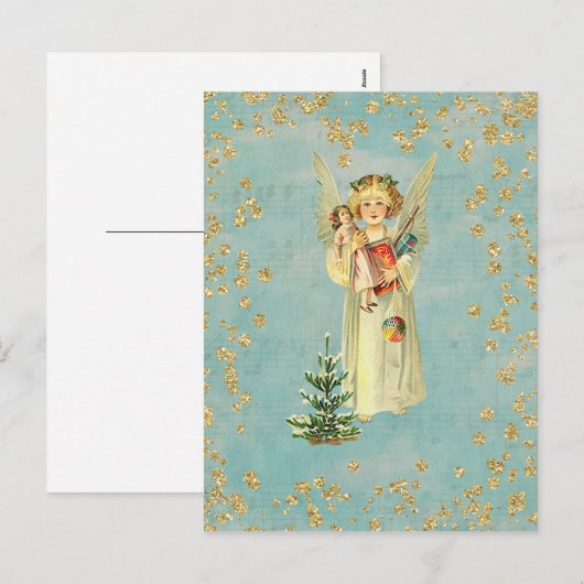 Vintage KerstAngel Feestdagenkaart (Voorkant / Achterkant)