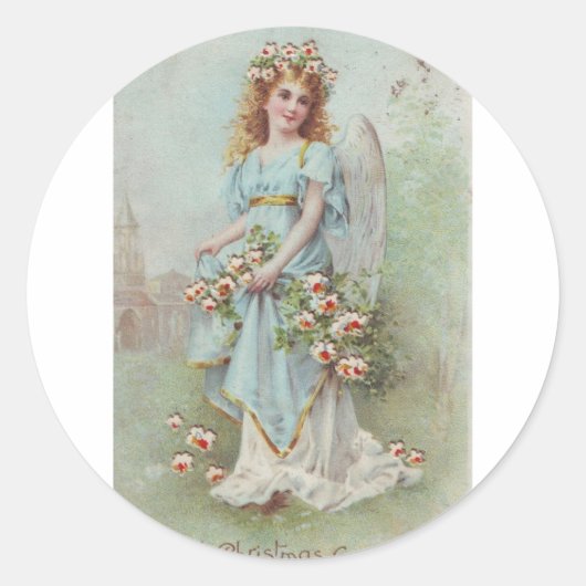 Vintage KerstAngel Ronde Sticker (Voorkant)