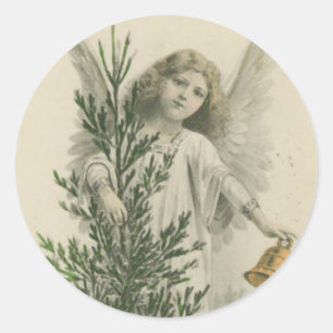Vintage KerstAngel Ronde Sticker