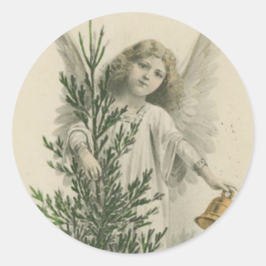 Vintage KerstAngel Ronde Sticker (Voorkant)