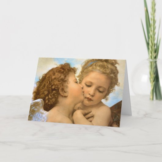 Vintage Kerstangels, eerste kus van Bouguereau Feestdagen Kaart (Voorkant)