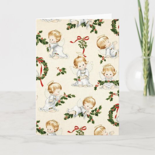 Vintage Kerstangels en Wreath Feestdagen Kaart (Voorkant)