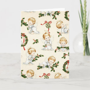 Vintage Kerstangels en Wreath Feestdagen Kaart