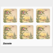 Vintage kerstangels in de boom vierkante sticker (Vel)