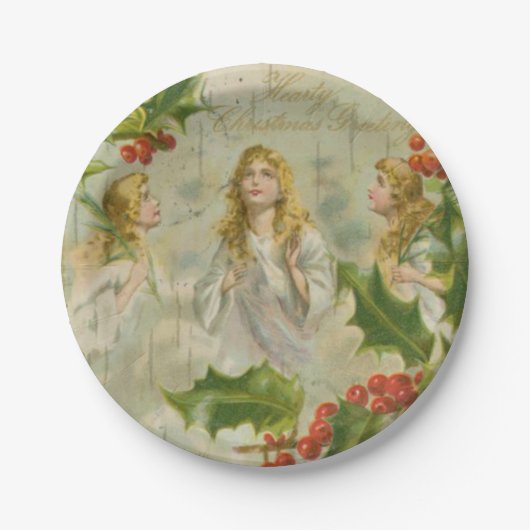 Vintage-kerstangels met Wreath Papieren Bordje (Voorkant)