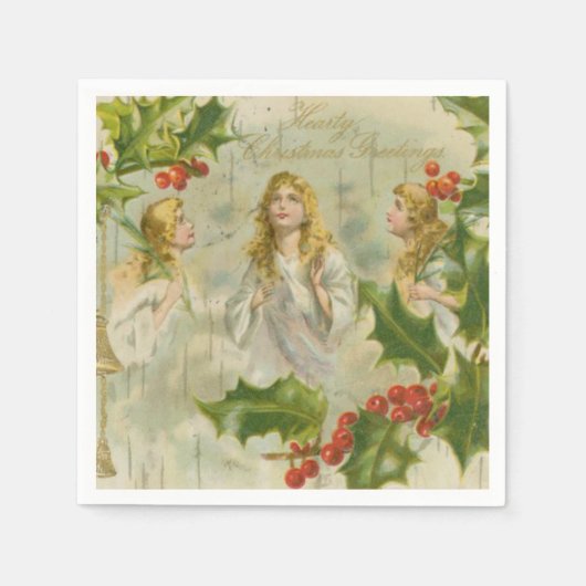 Vintage-kerstangels met Wreath Servet (Voorkant)