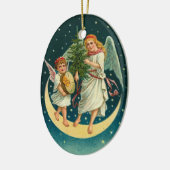 Vintage kerstangels op de maan keramisch ornament (Links)