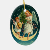 Vintage kerstangels op de maan keramisch ornament (Achterkant)