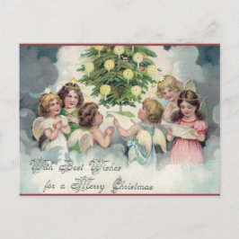 Vintage kerstangels rond een boom briefkaart