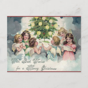 Vintage kerstangels rond een boom briefkaart