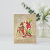 Vintage Kerstangels voedende Baby Deer Feestdagenkaart (Staand voorkant)