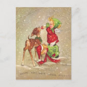 Vintage Kerstangels voedende Baby Deer Feestdagenkaart (Voorkant)