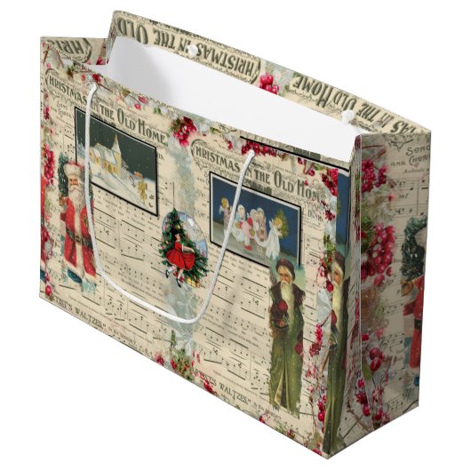Vintage-kerstantas, kinderen, muzieknoten groot cadeauzakje (Voorkant Gekanteld)