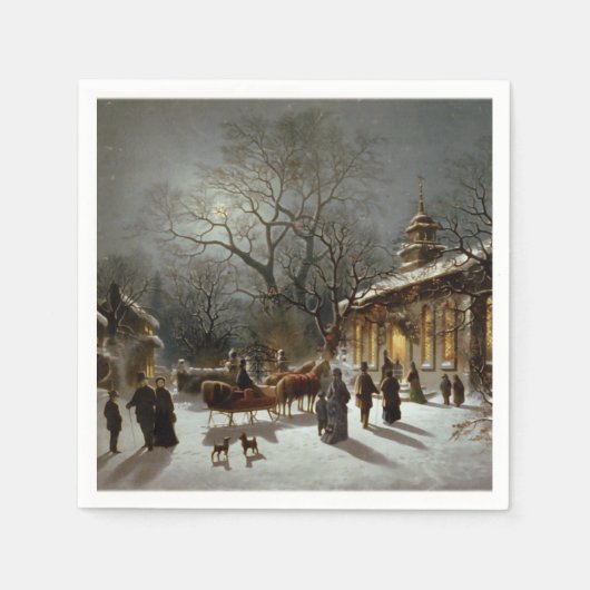 Vintage kerstavond kerkscène servet (Voorkant)