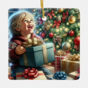 Vintage kerstavond vreugde gepersonaliseerd keramisch ornament